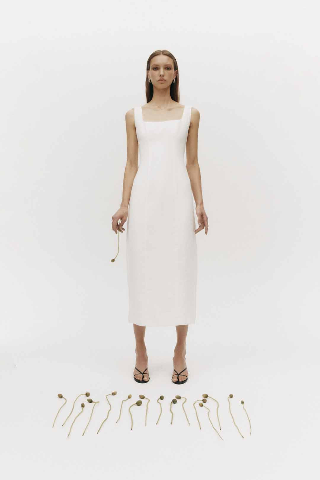 Monroe Linen Midi Dress White 