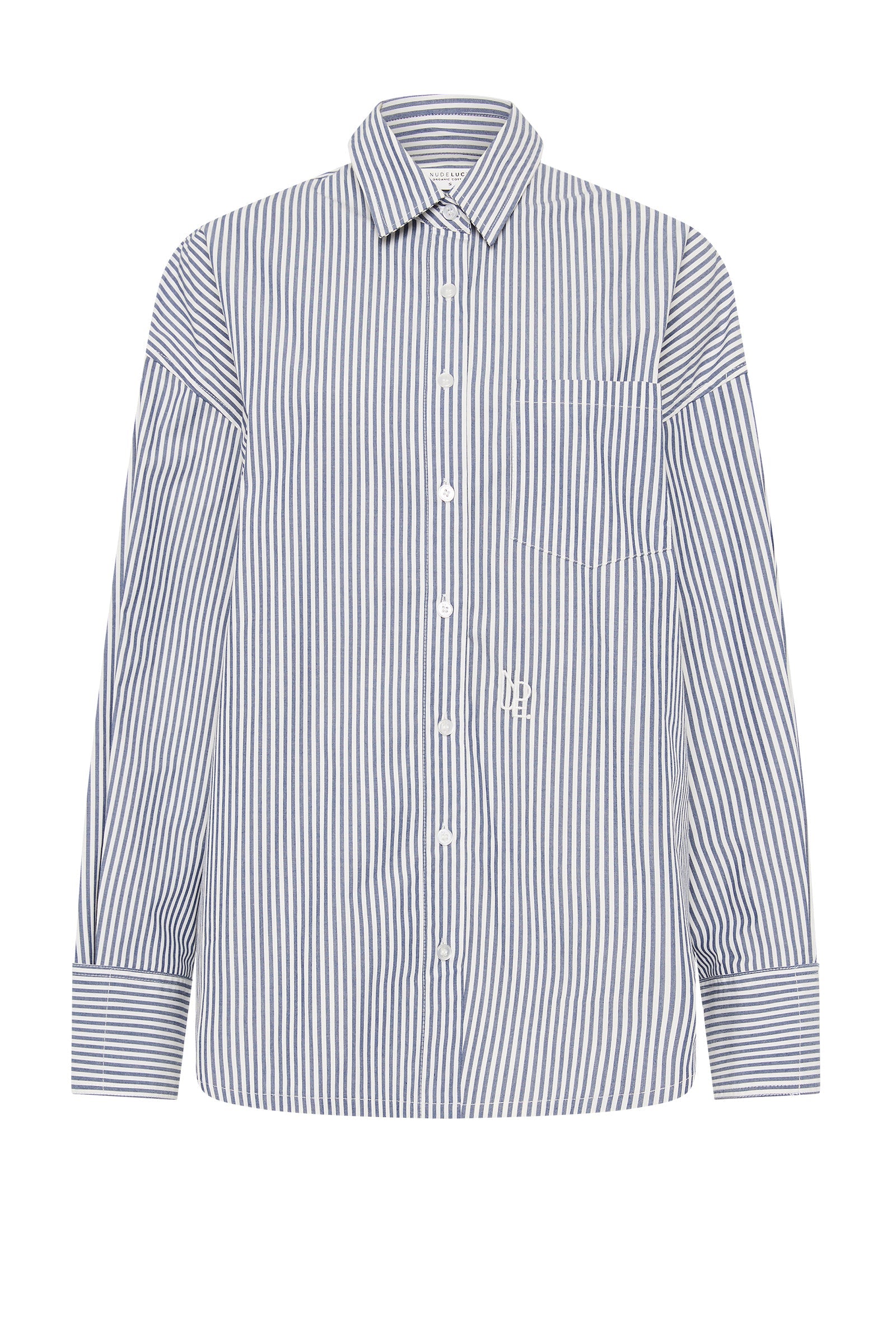 Organic Poplin Shirt Navy Stripe 