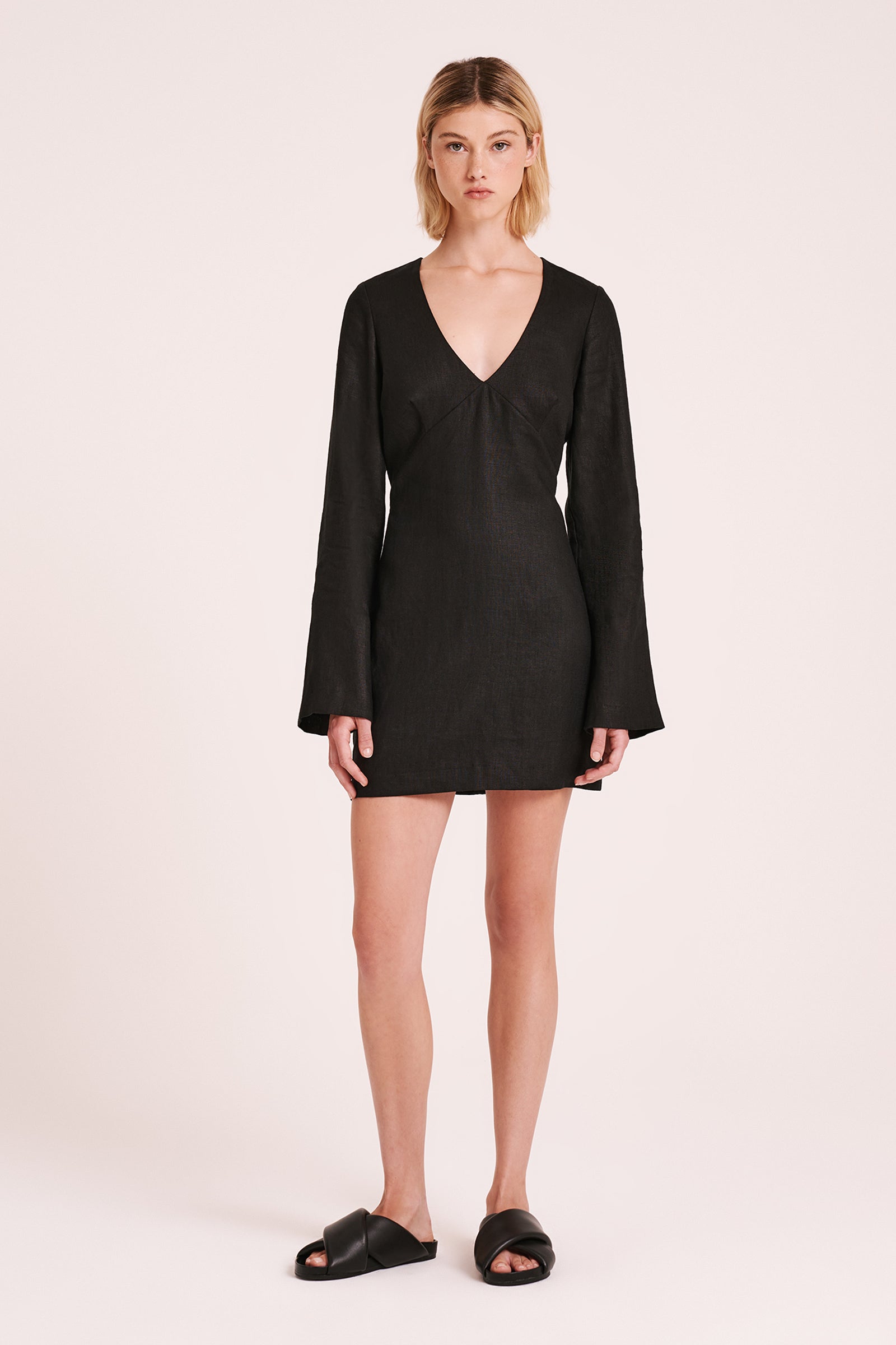 Brynn Linen Mini Dress Black 