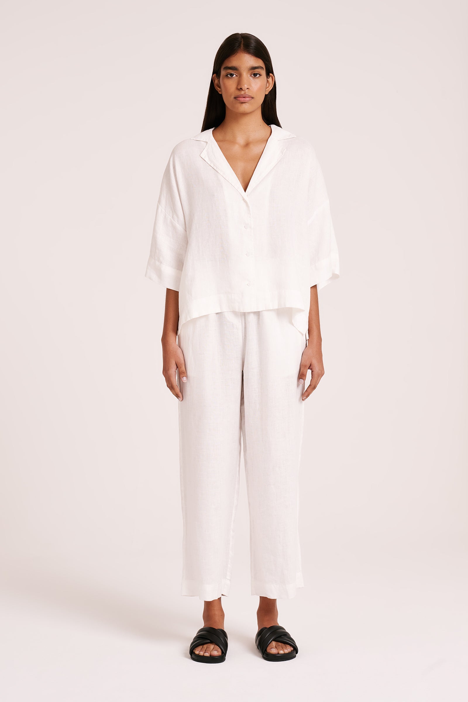 Lounge Linen Crop Pant White 