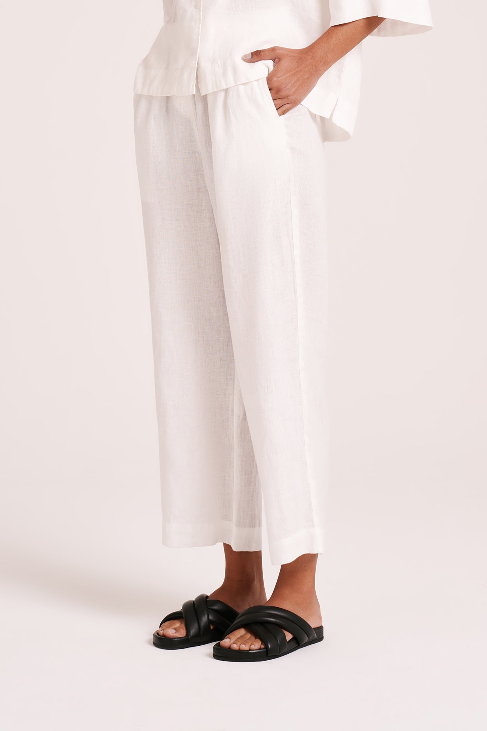 Lounge Linen Crop Pant White 