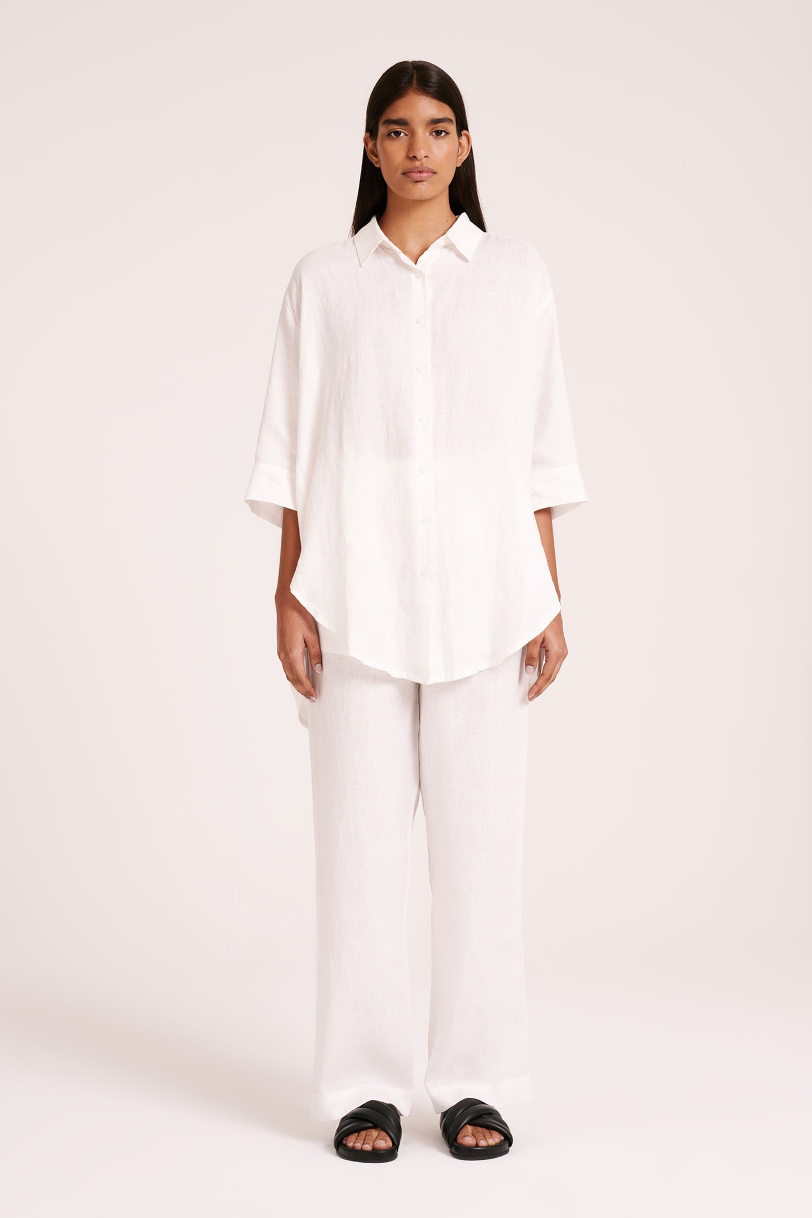 Lounge Linen Longline Shirt White 