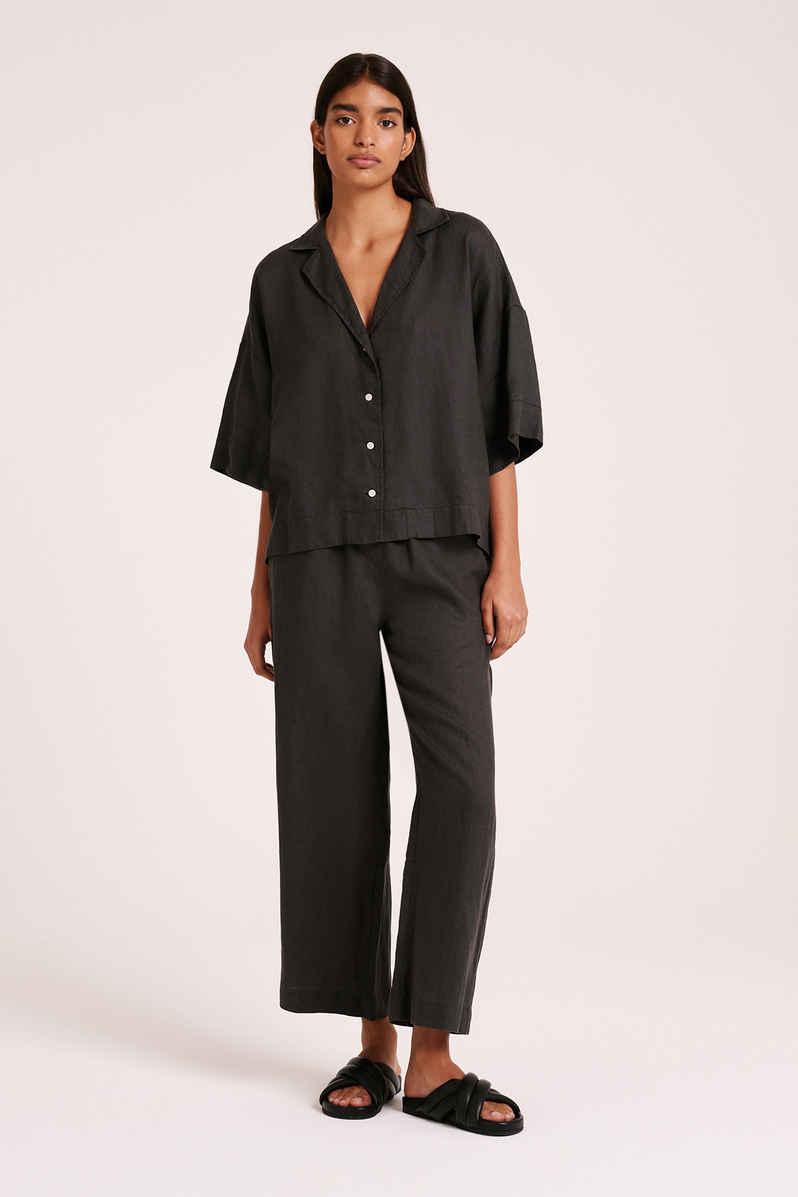 Lounge Linen Crop Pant Coal 