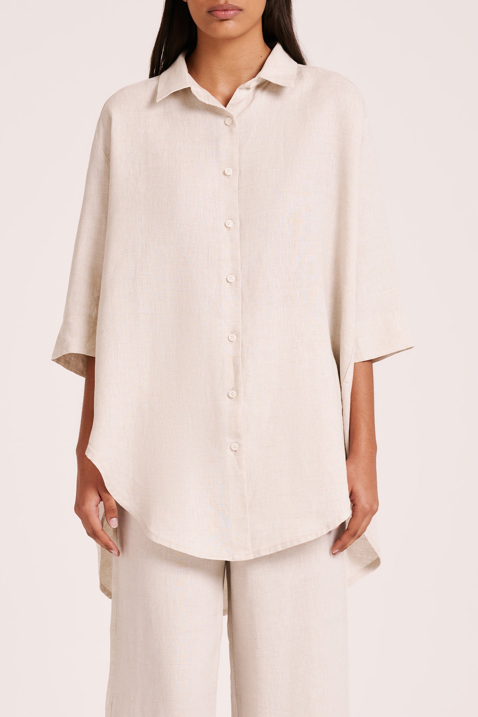 Lounge Linen Longline Shirt Natural 