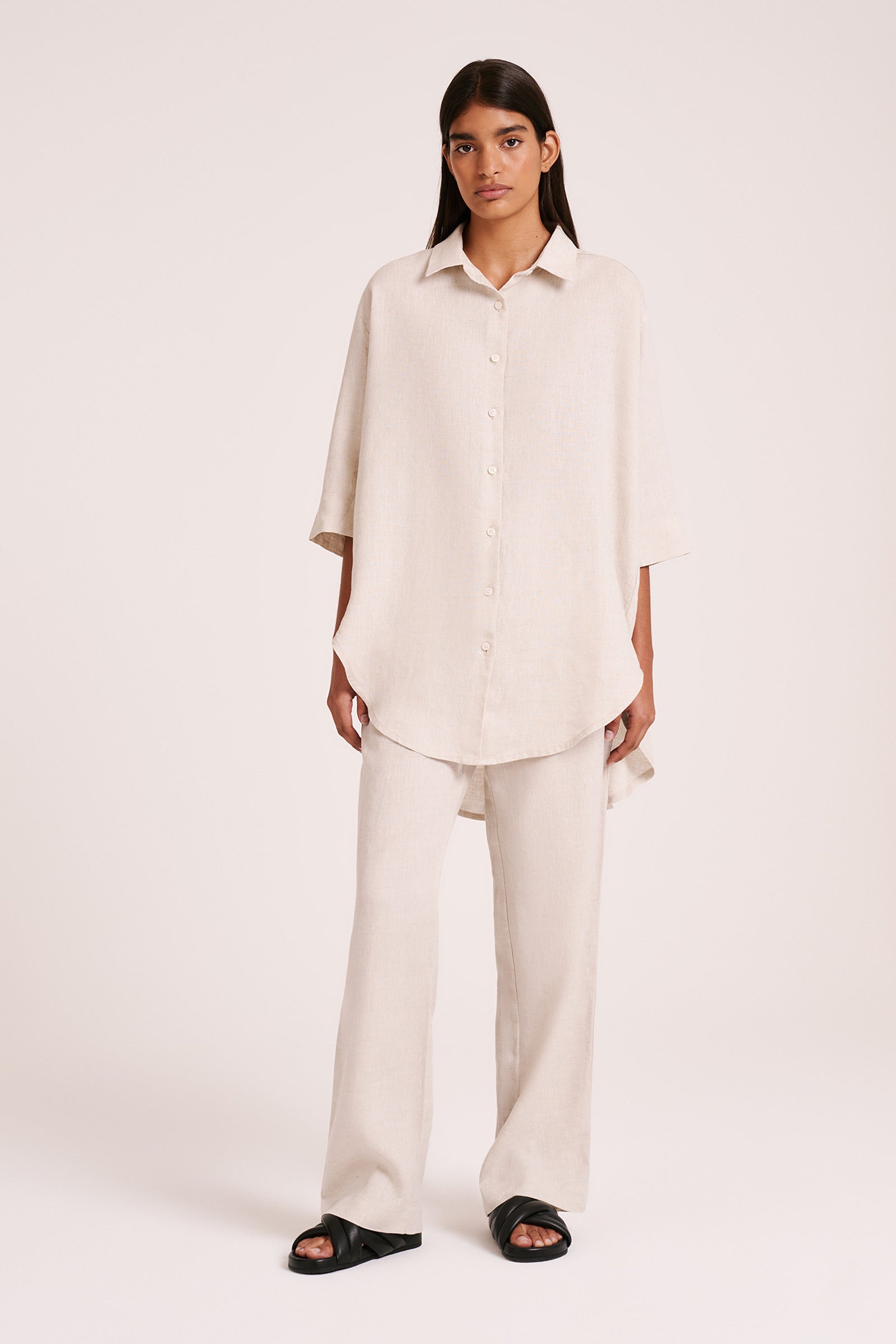 Lounge Linen Longline Shirt Natural 