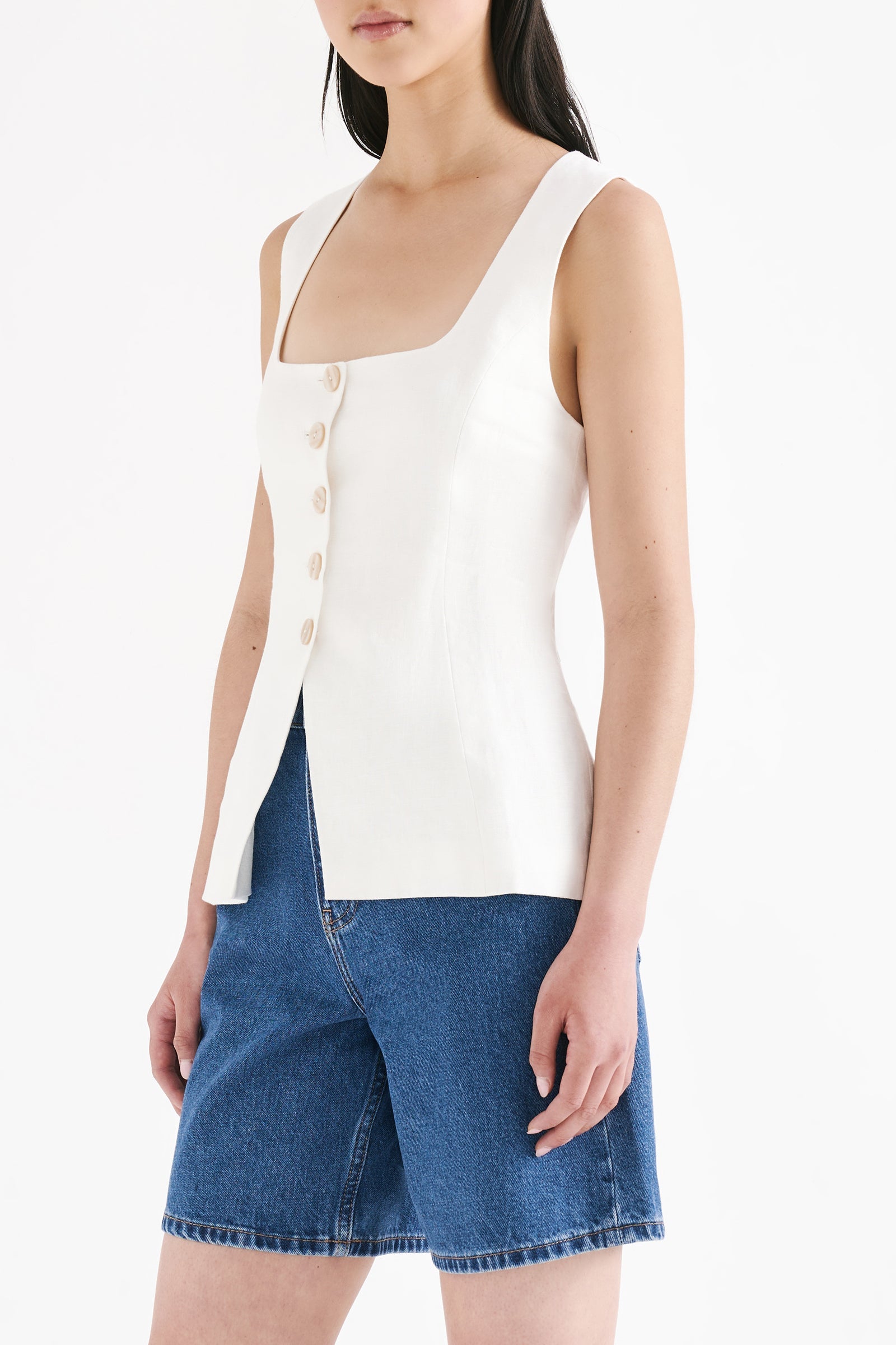 Clio Linen Vest White 