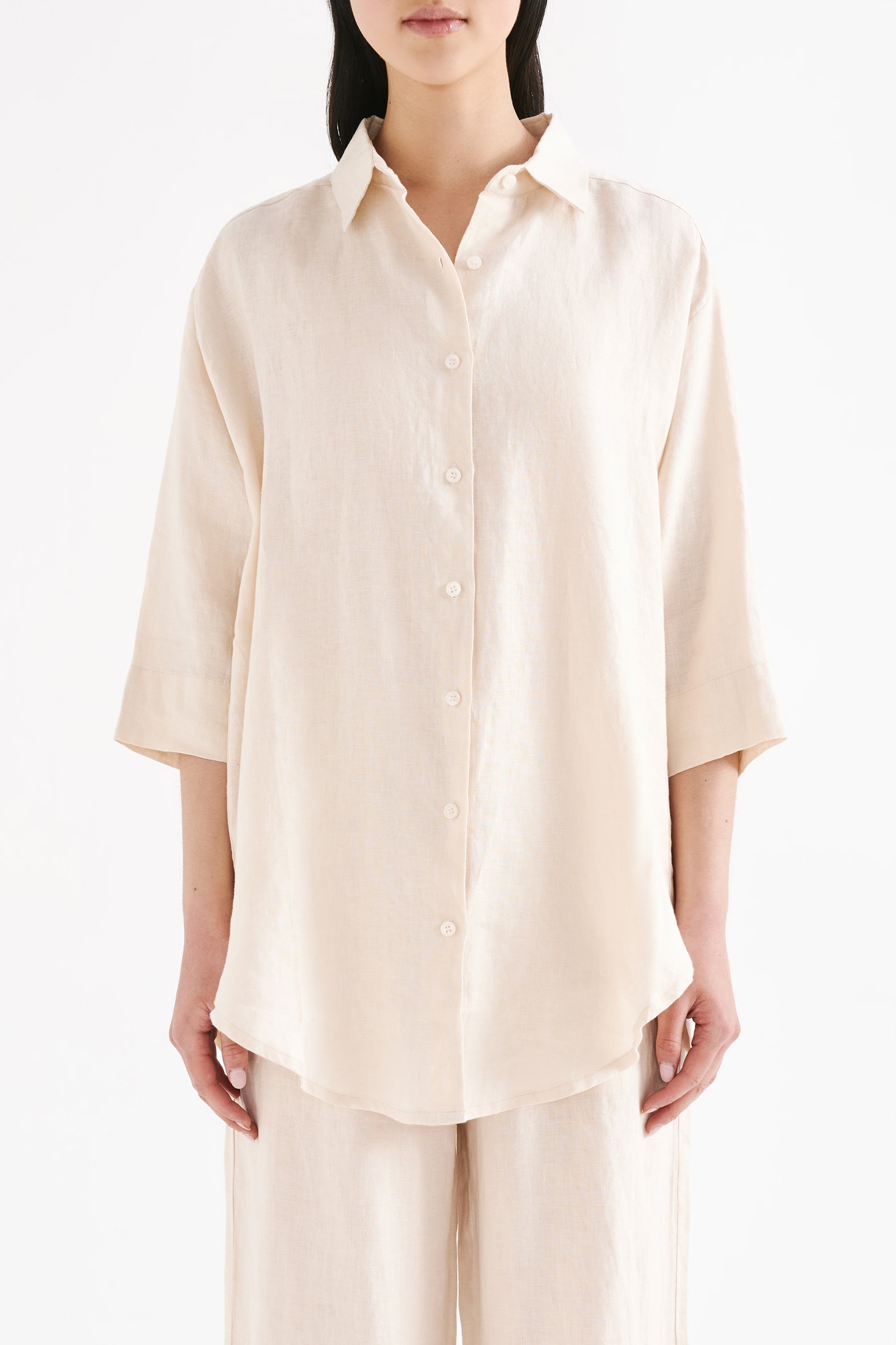 Lounge Linen Longline Shirt Pannacotta 