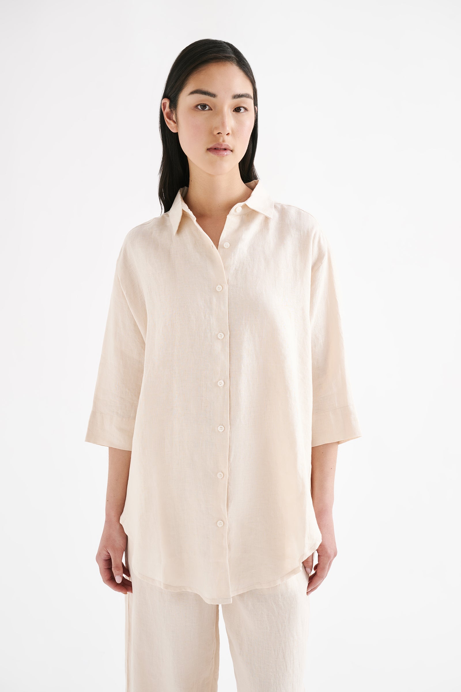 Lounge Linen Longline Shirt Pannacotta 