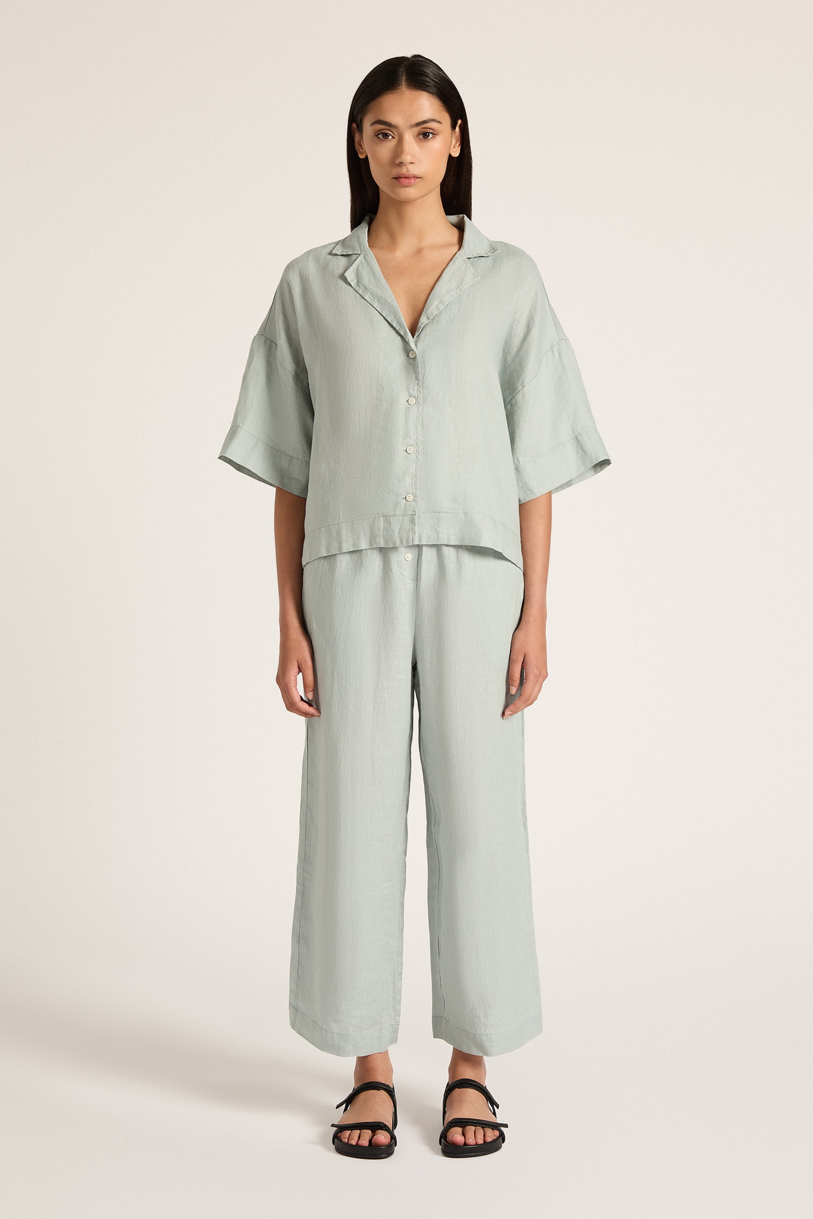 Lounge Linen Crop Pant Seafoam 