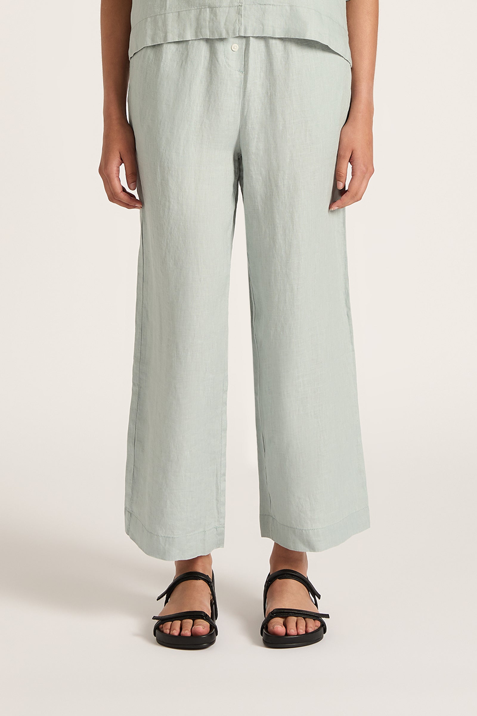 Lounge Linen Crop Pant Seafoam 