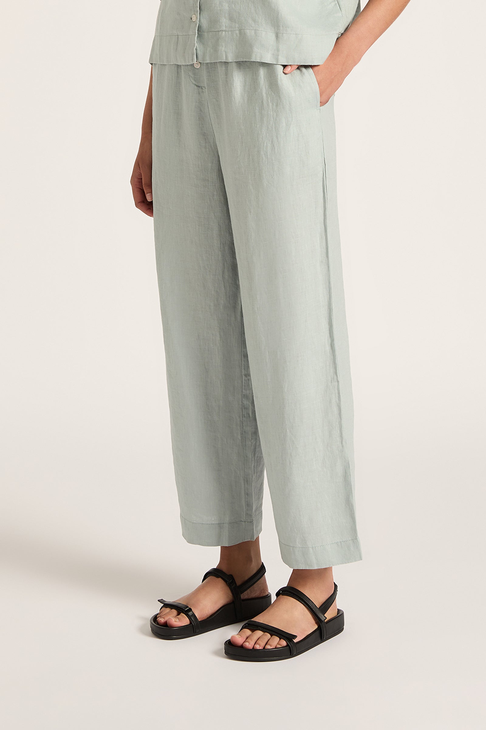 Lounge Linen Crop Pant Seafoam 