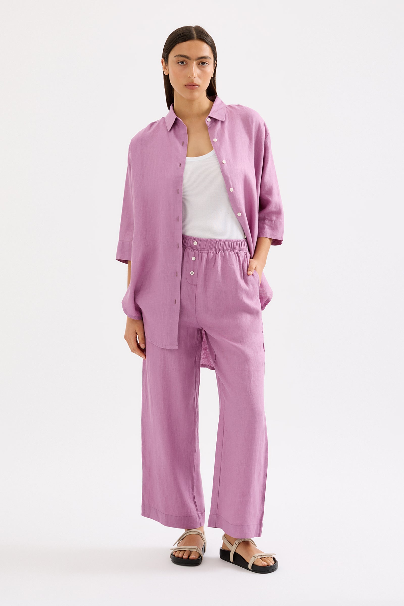 Lounge Linen Crop Pant Grape 