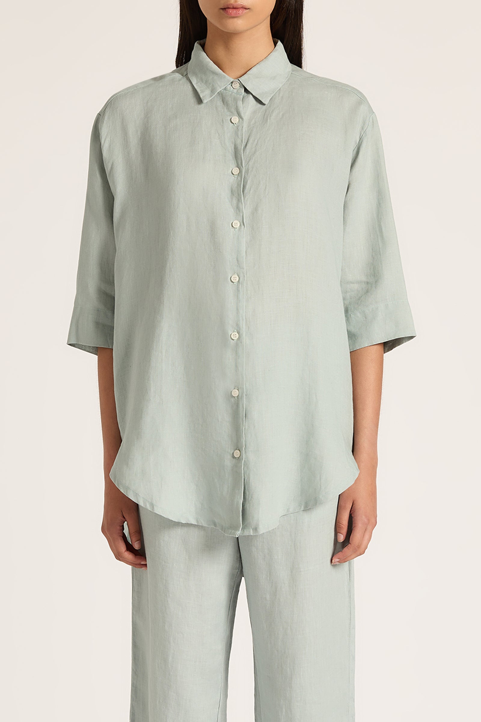 Lounge Linen Longline Shirt Seafoam 