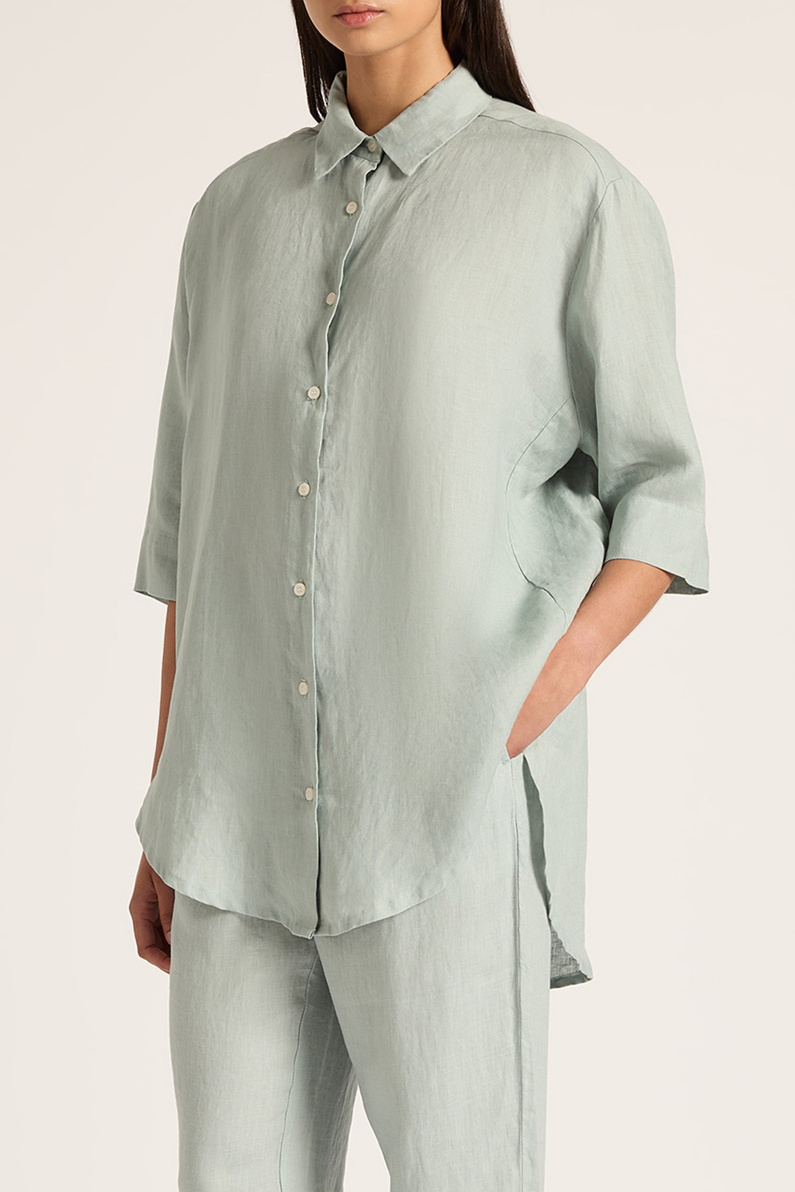 Lounge Linen Longline Shirt Seafoam 