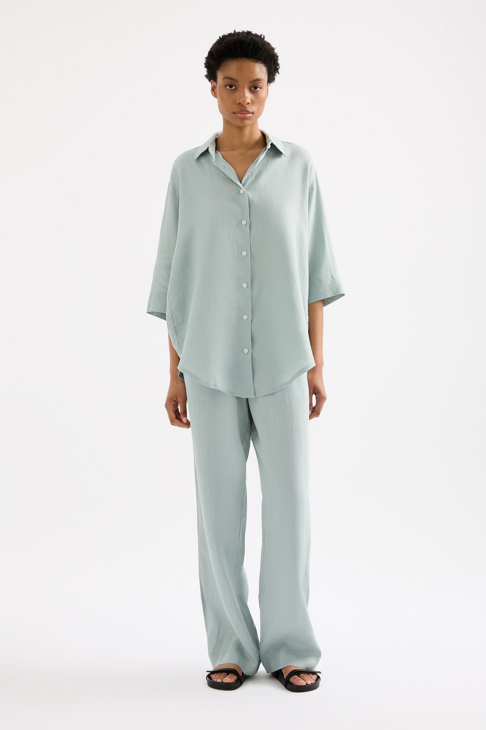 Lounge Linen Longline Shirt Seafoam 