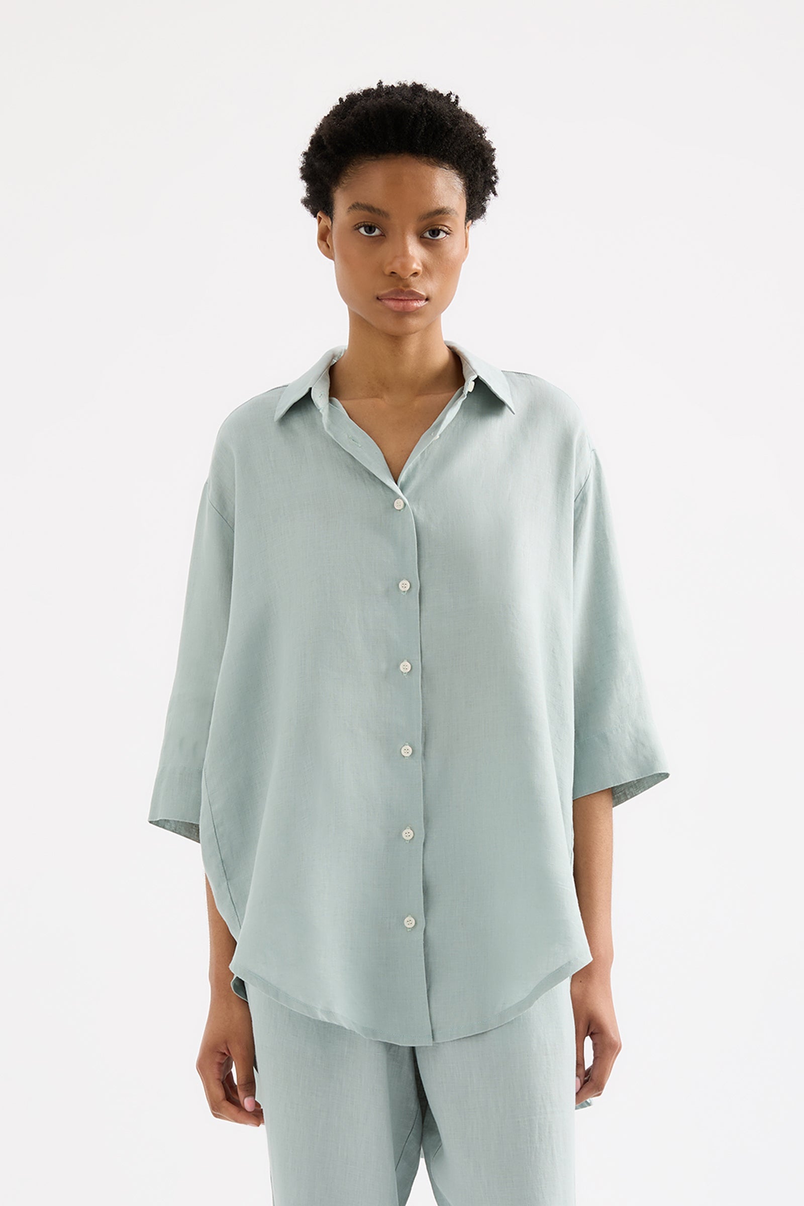 Lounge Linen Longline Shirt Seafoam 