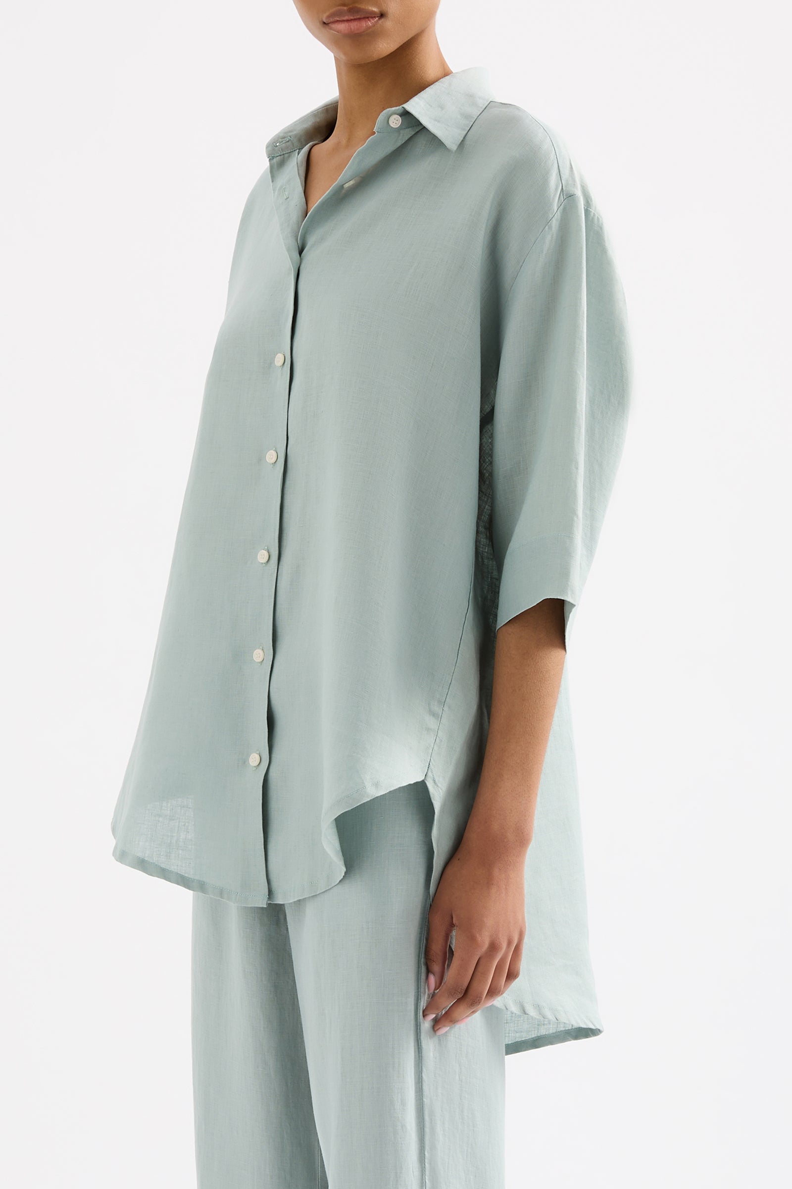 Lounge Linen Longline Shirt Seafoam 