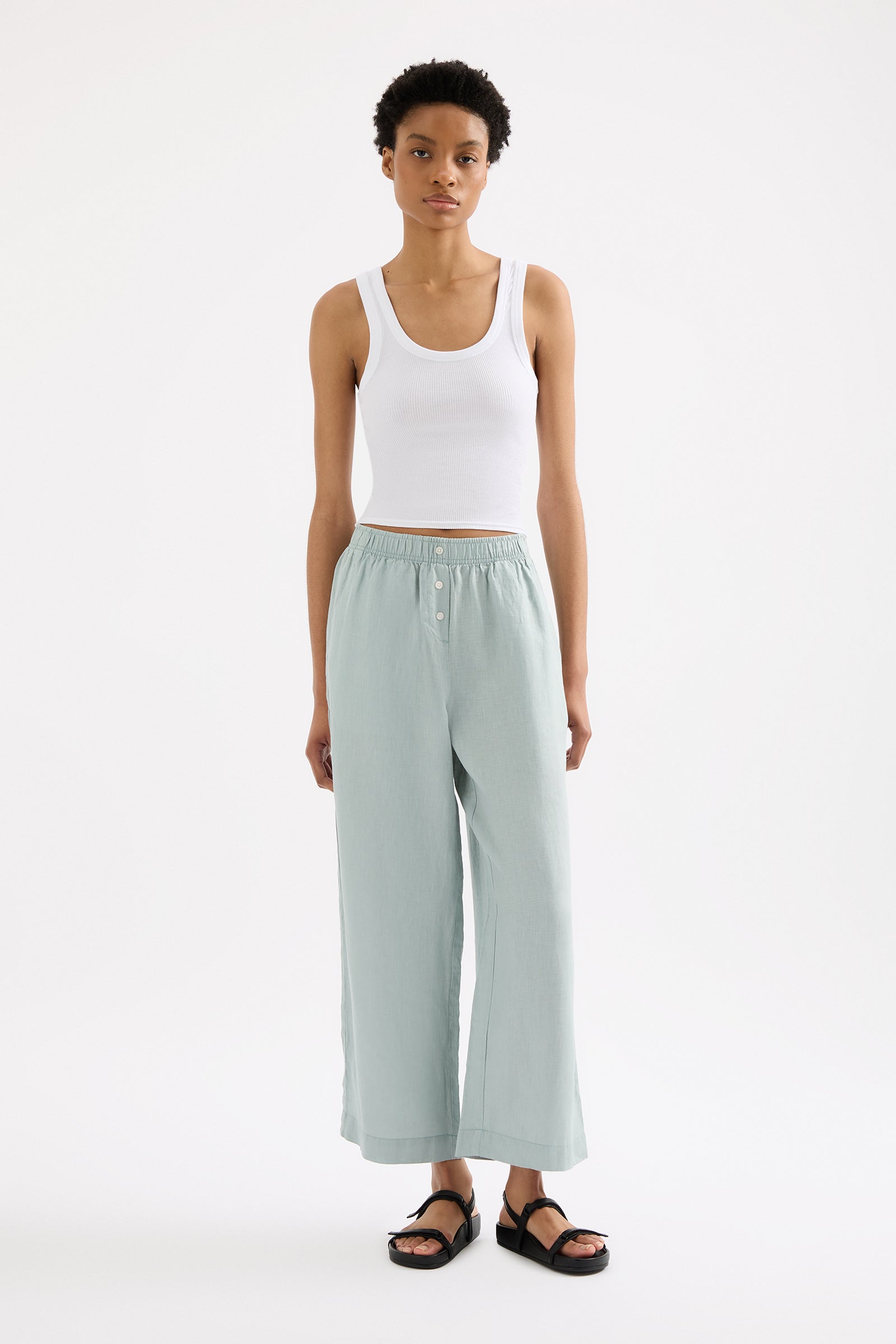 Lounge Linen Crop Pant Seafoam 