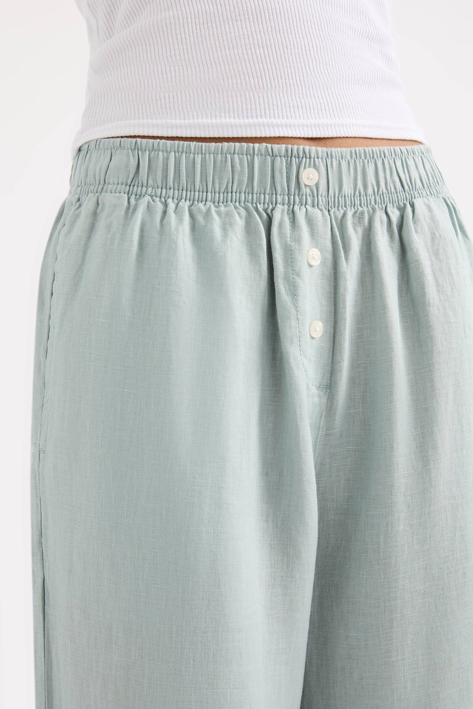 Lounge Linen Crop Pant Seafoam 