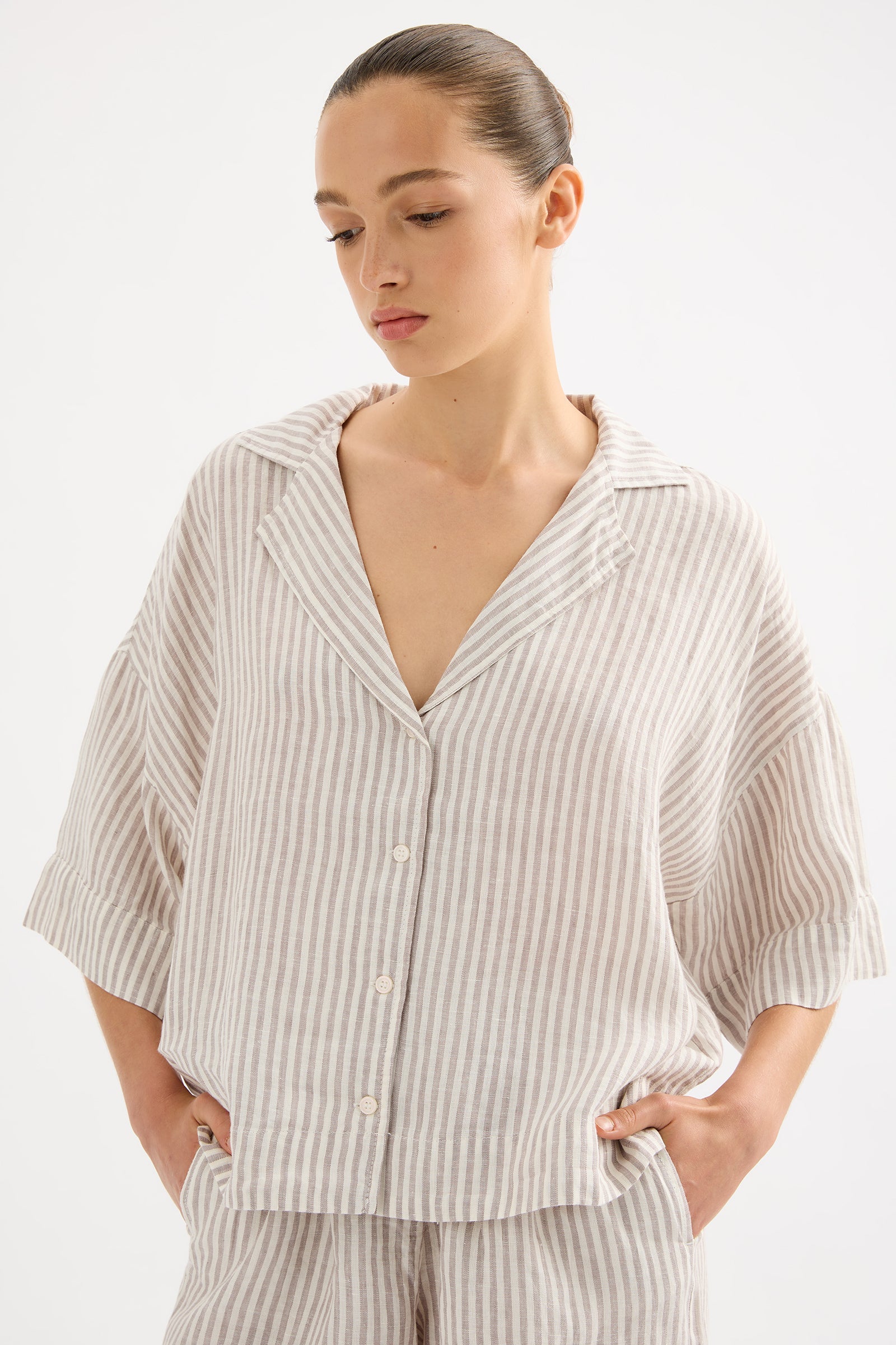 Lounge Stripe Linen Shirt Silver Stripe 