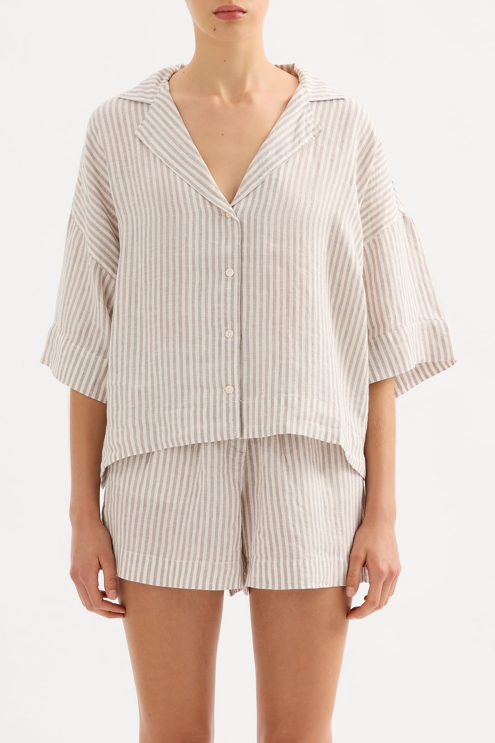 Lounge Stripe Linen Shirt Silver Stripe 