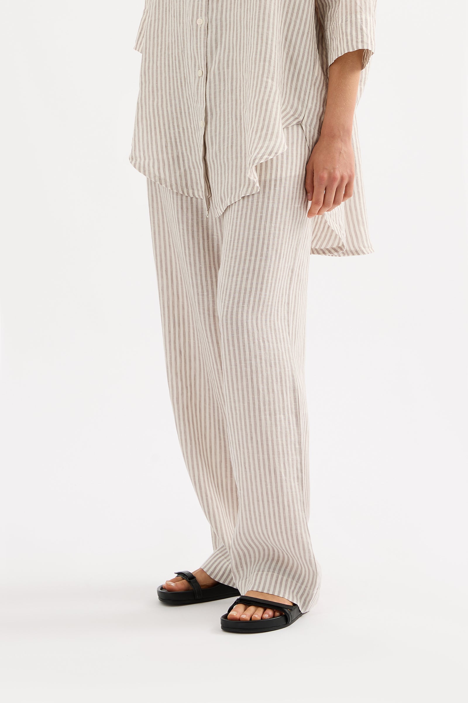 Lounge Stripe Linen Pant Silver Stripe 