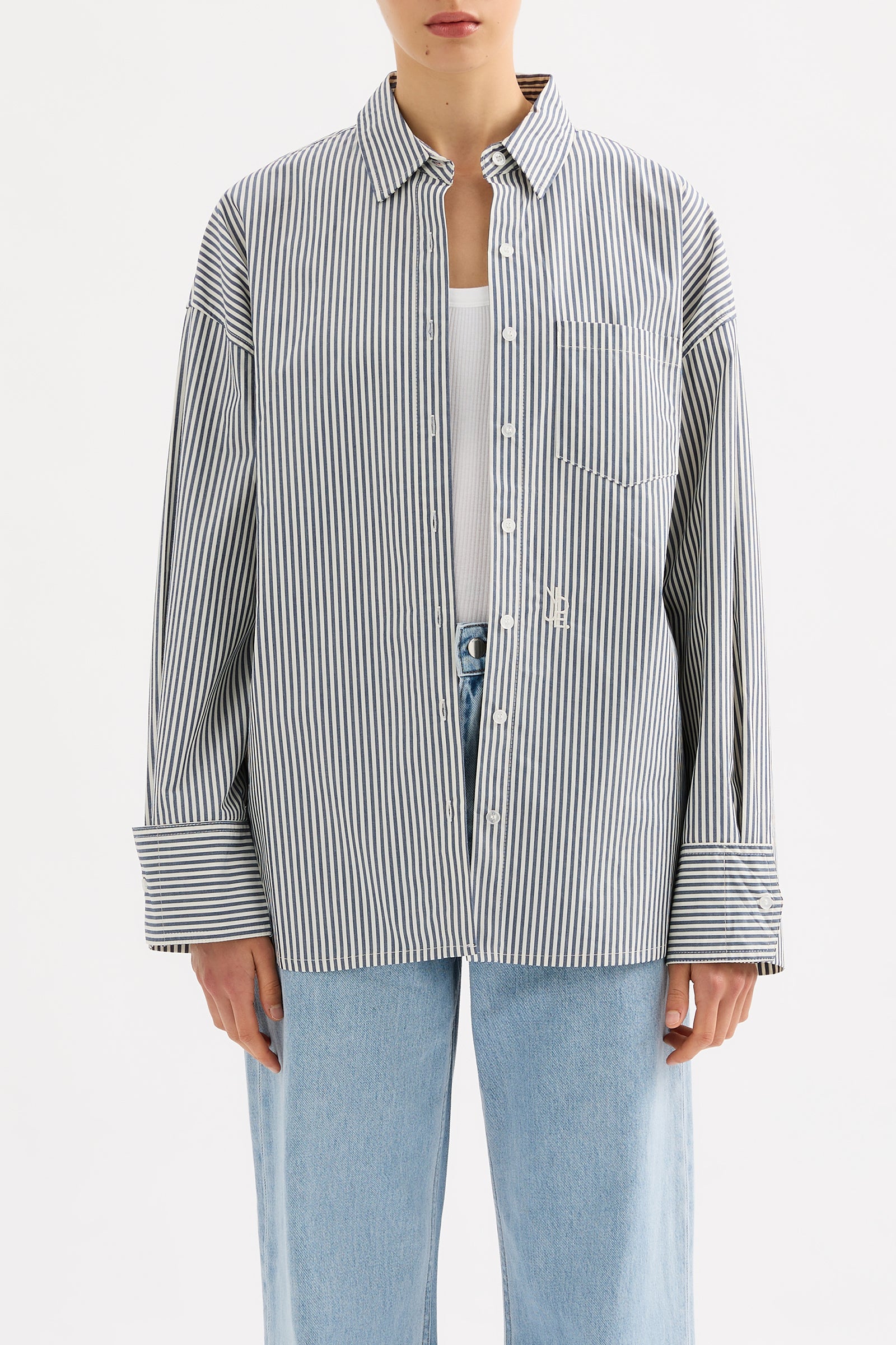 Organic Poplin Shirt Navy Stripe 