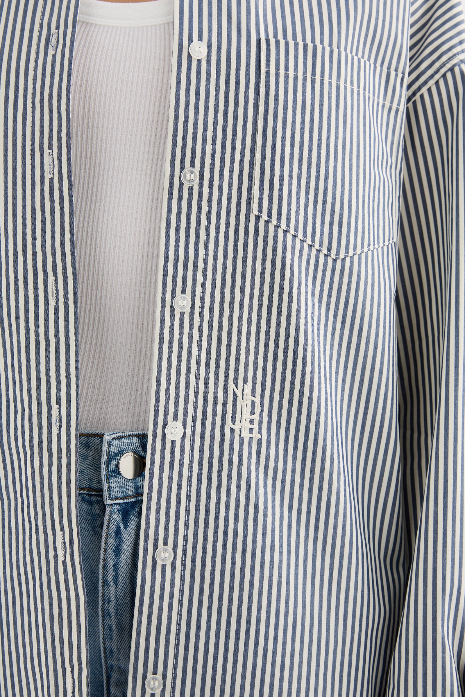 Organic Poplin Shirt Navy Stripe 