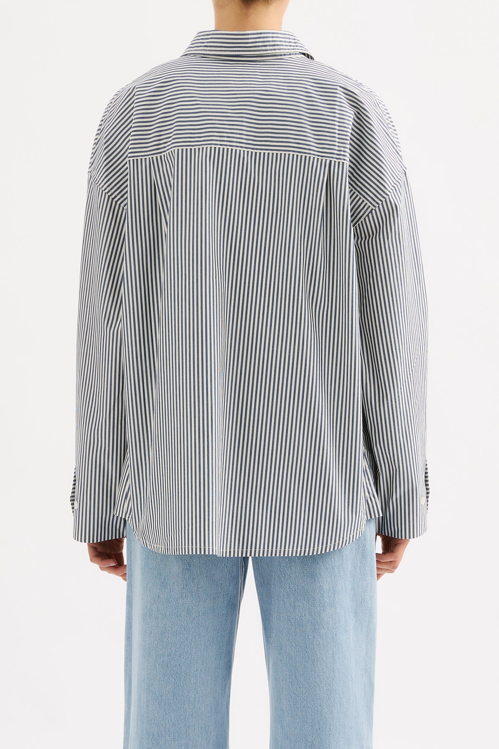 Organic Poplin Shirt Navy Stripe 