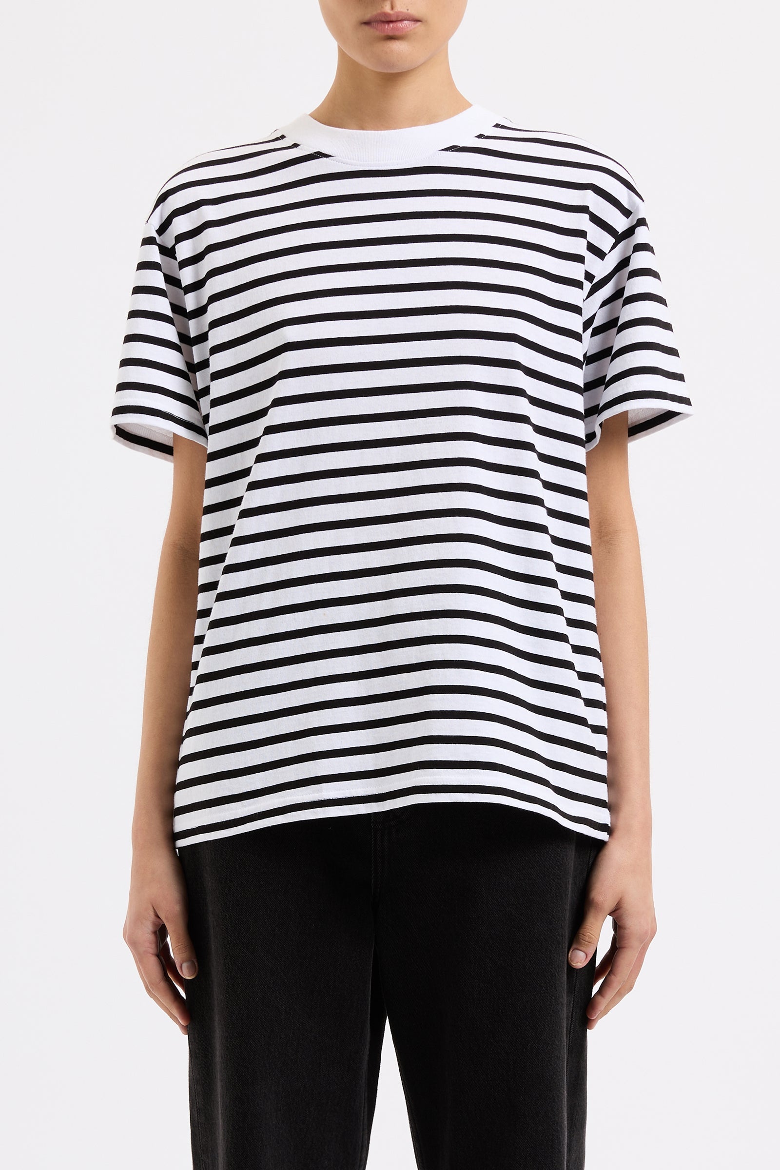 Organic Stripe Boyfriend Tee Black Stripe 