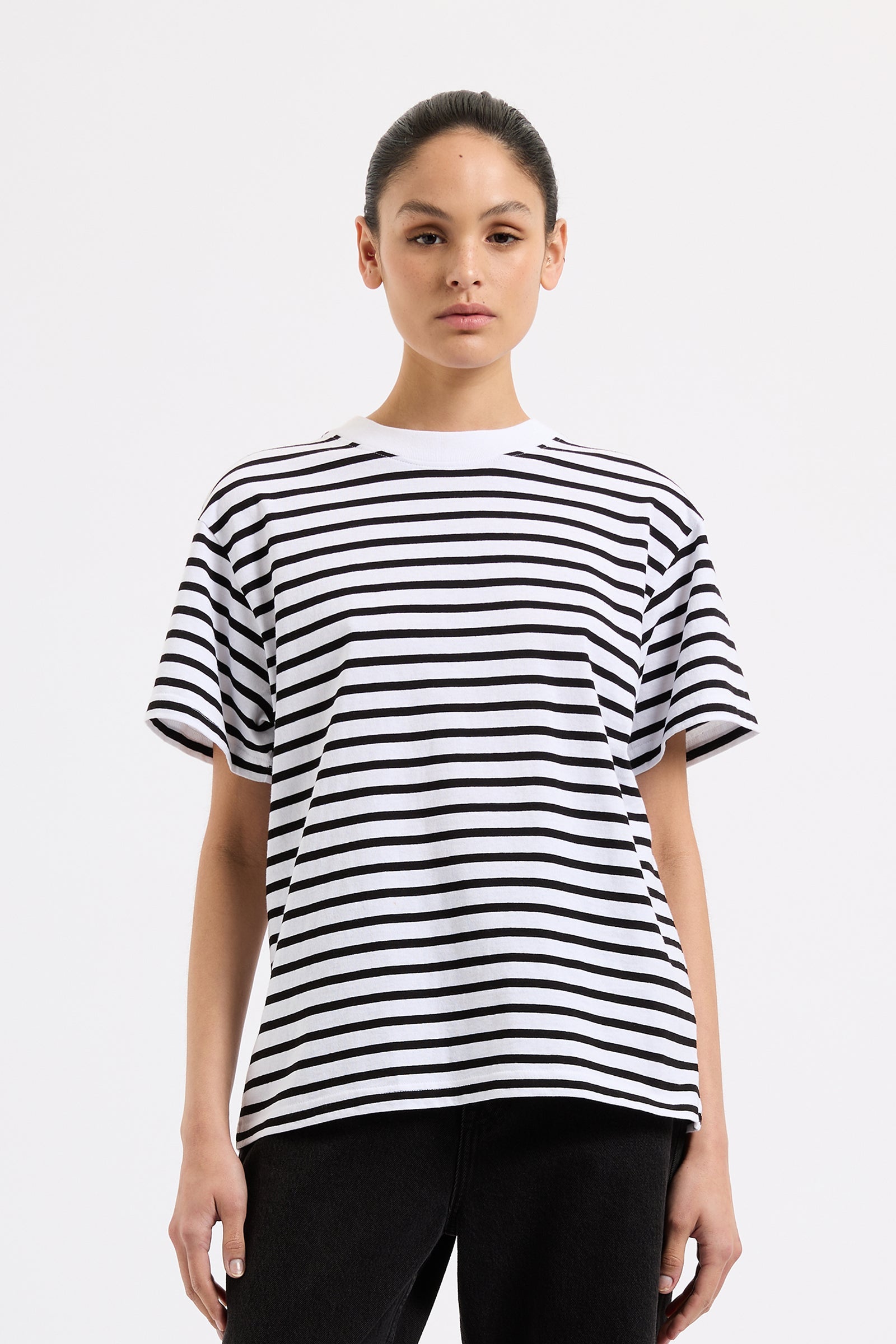 Organic Stripe Boyfriend Tee Black Stripe 