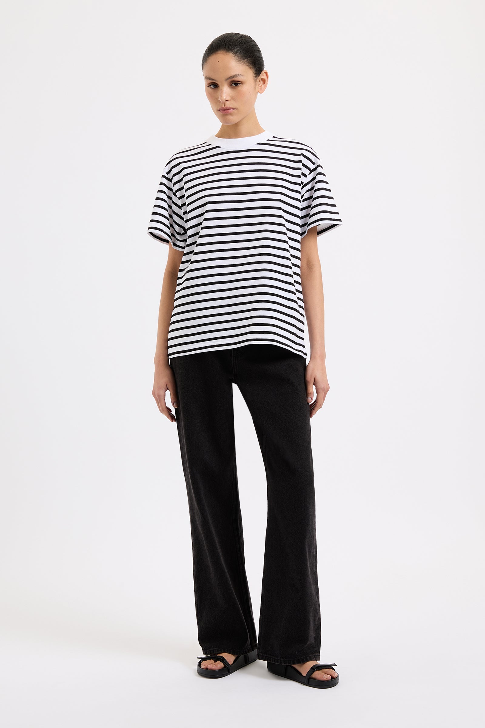 Organic Stripe Boyfriend Tee Black Stripe 