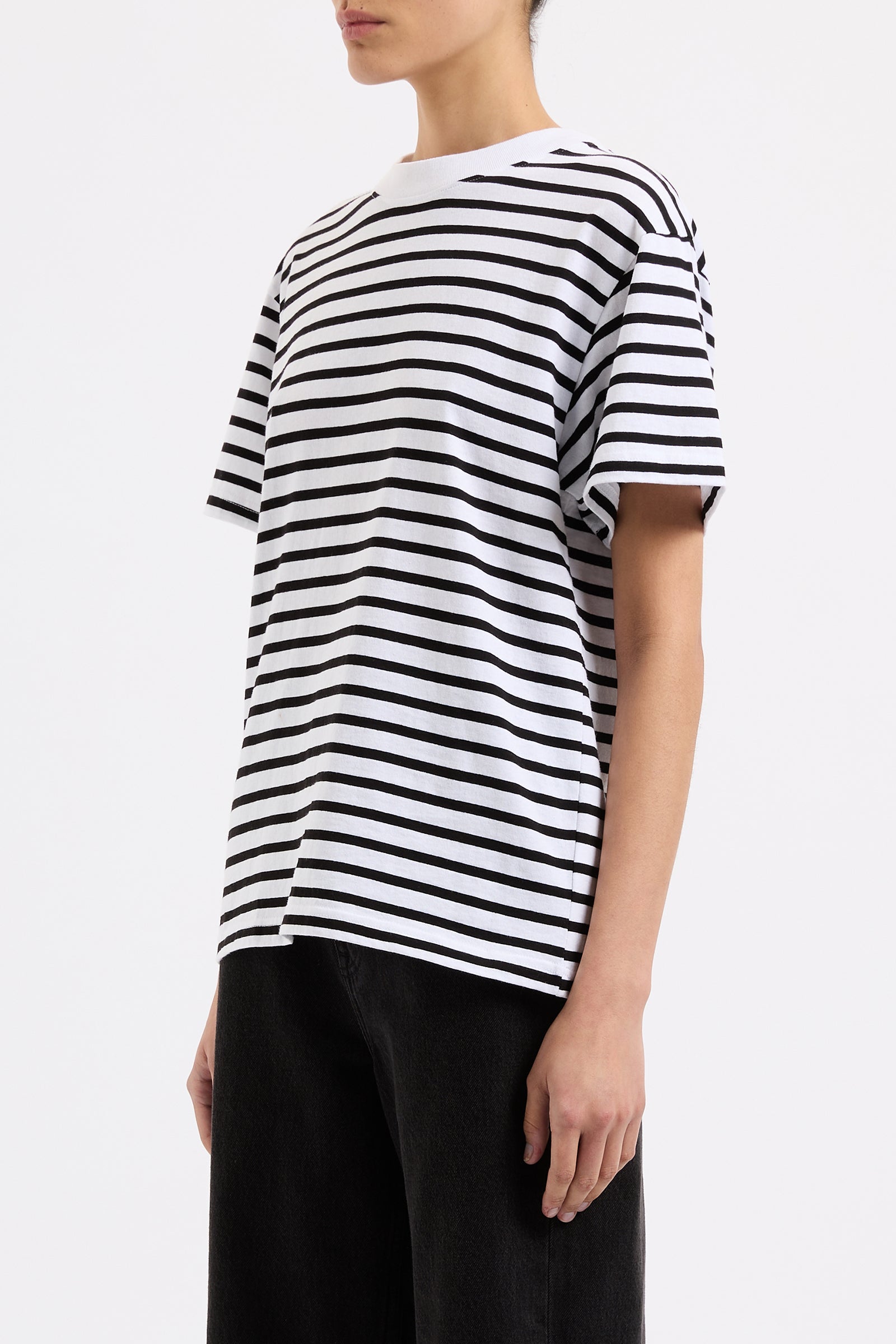 Organic Stripe Boyfriend Tee Black Stripe 