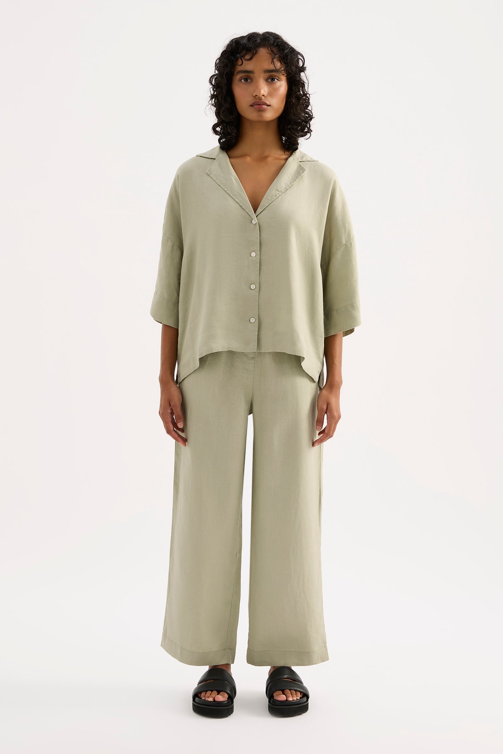 Lounge Linen Crop Pant Olive 