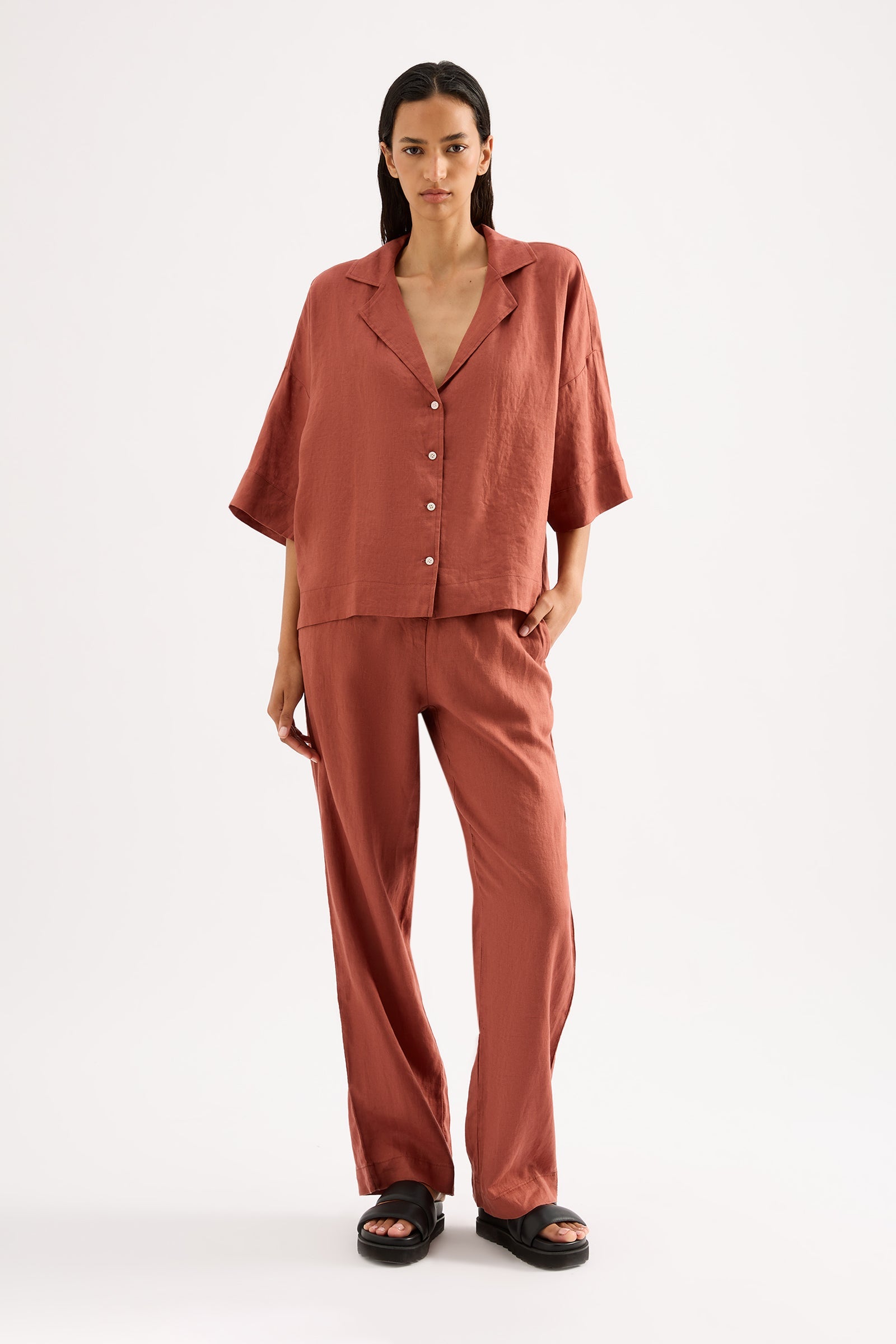 Lounge Linen Shirt Rust 