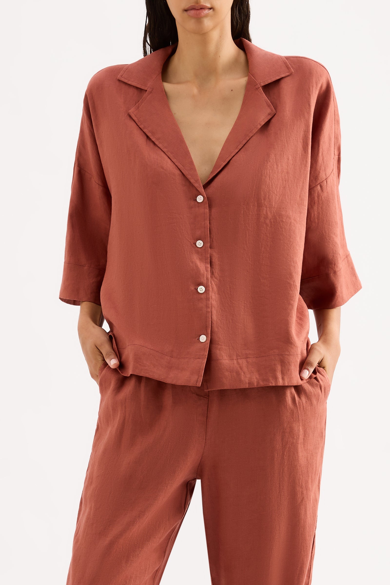 Lounge Linen Shirt Rust 