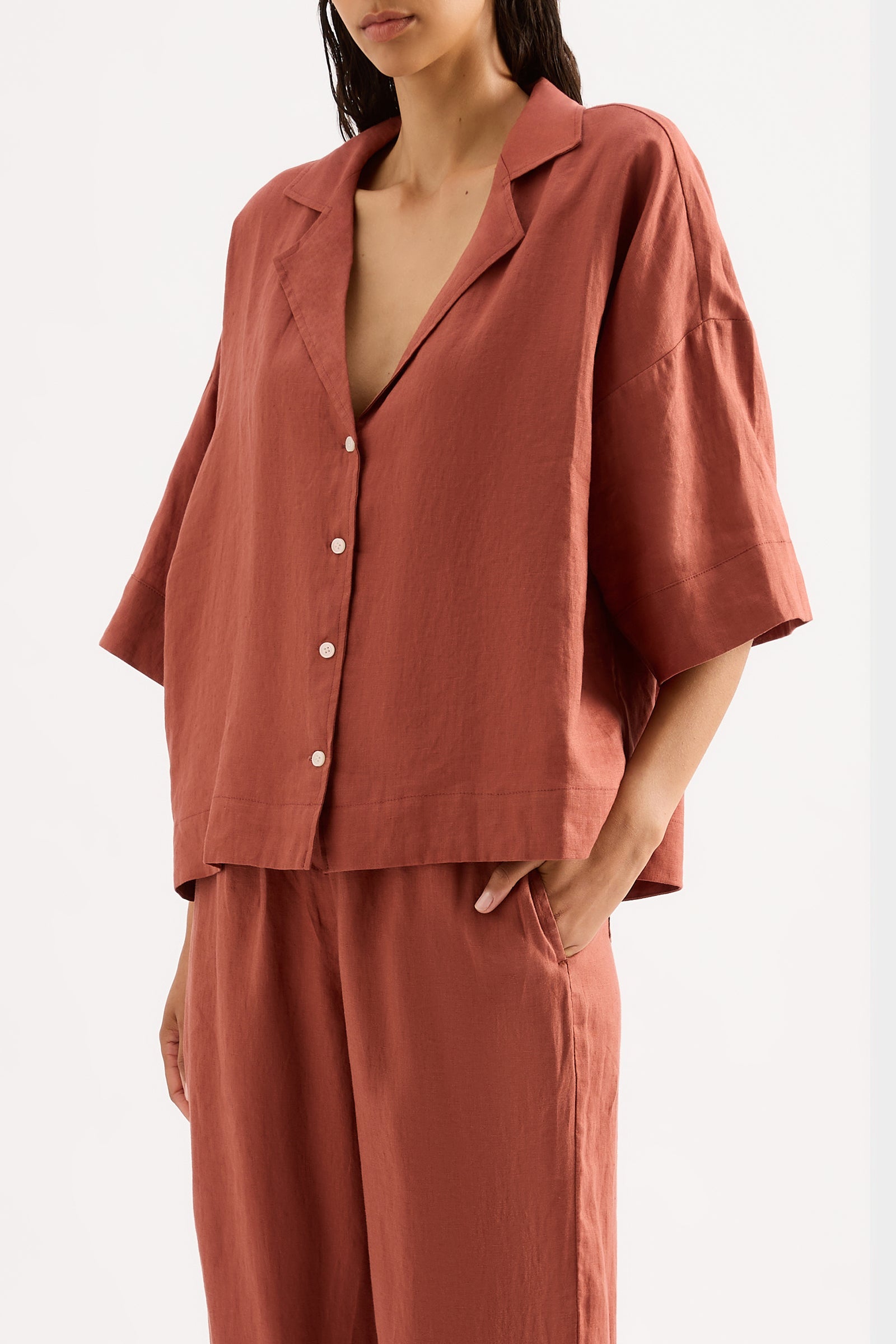 Lounge Linen Shirt Rust 