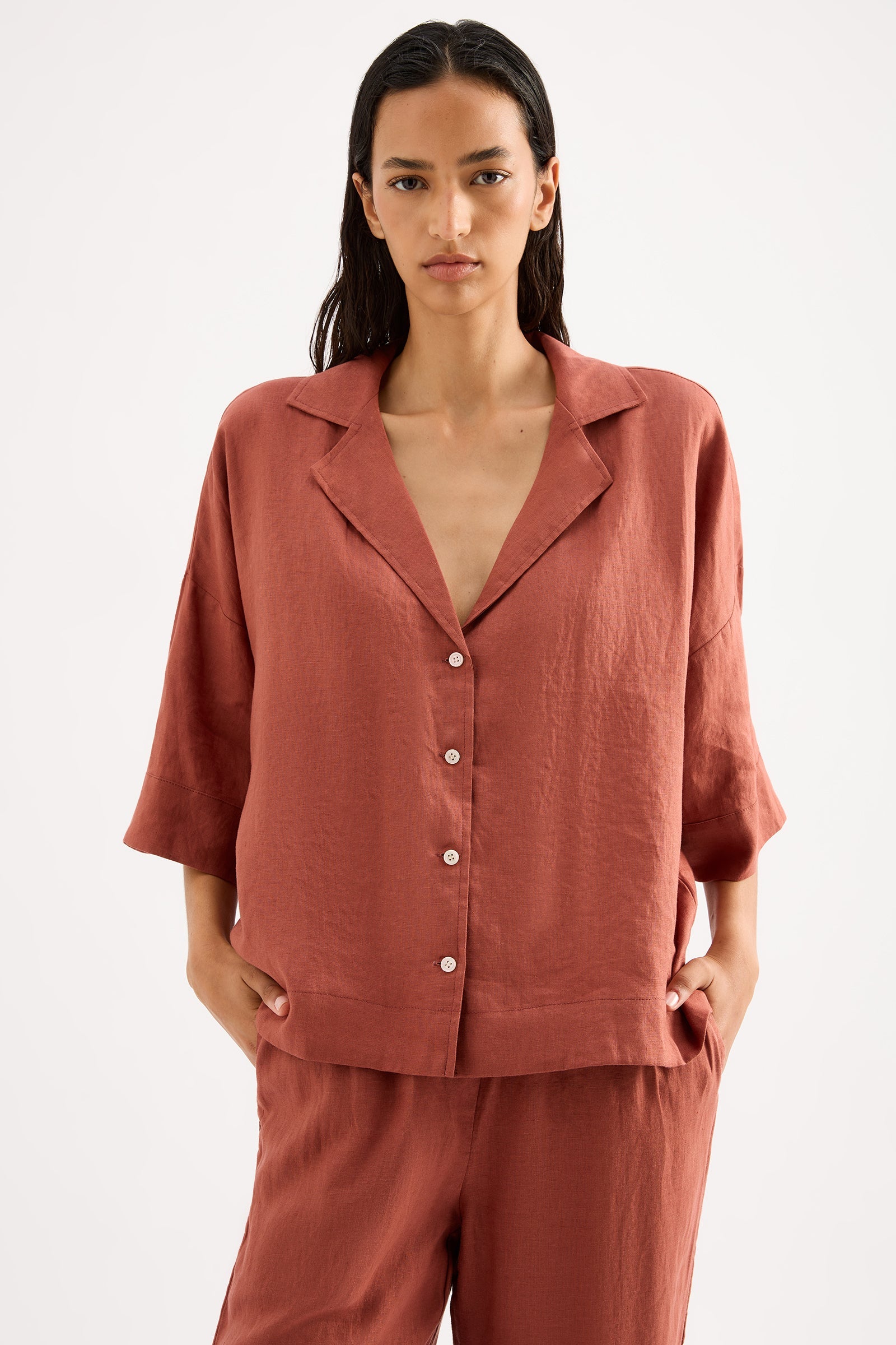 Lounge Linen Shirt Rust 