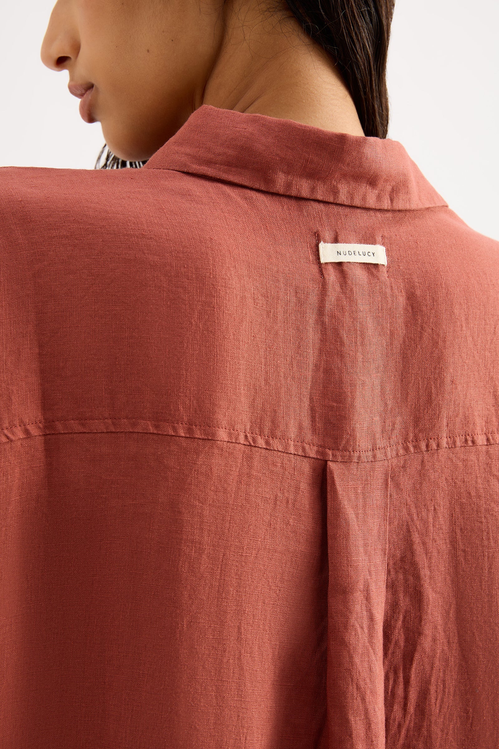 Lounge Linen Longline Shirt Rust 