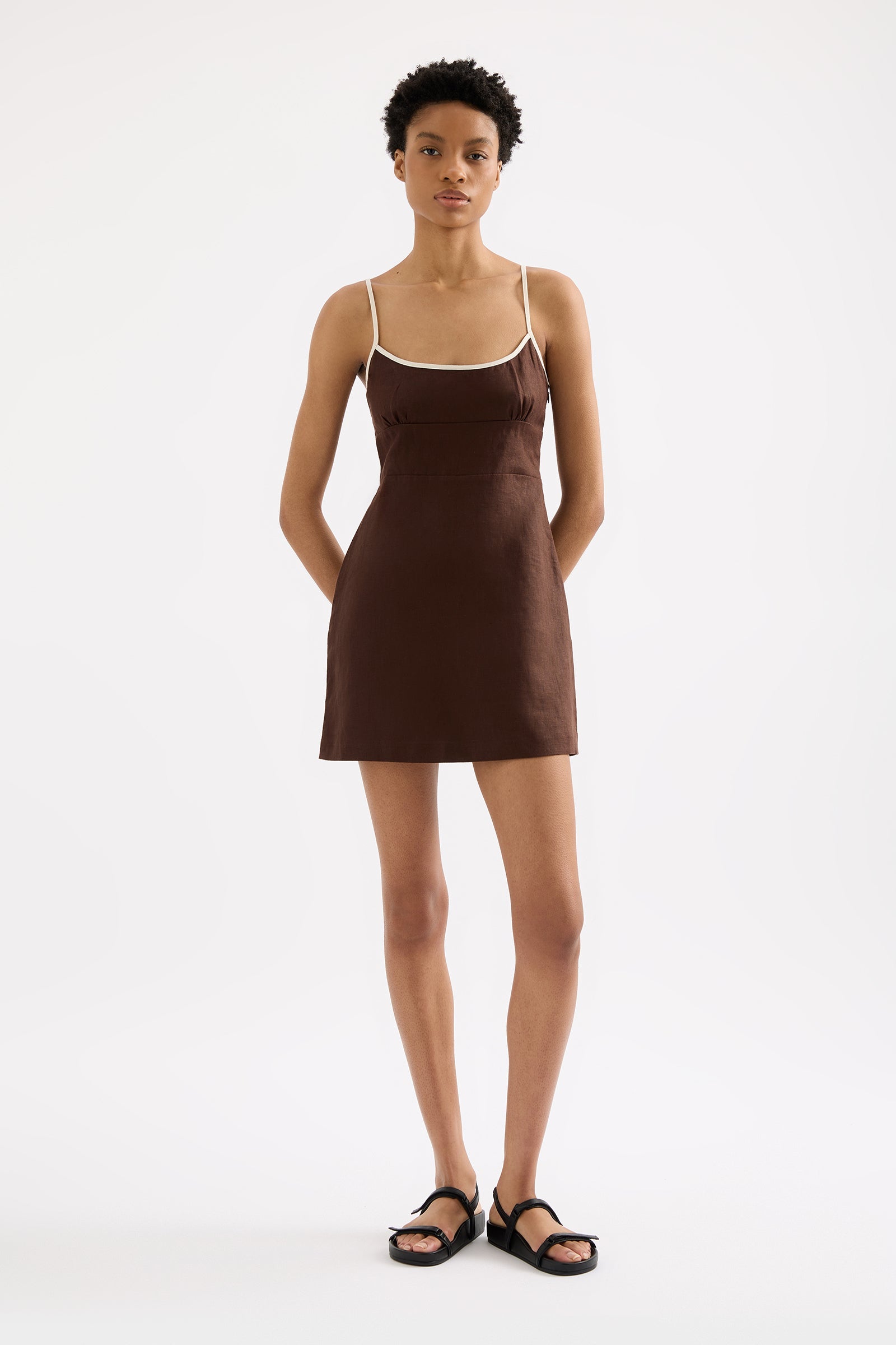 Bria Linen Mini Dress Espresso Splice 