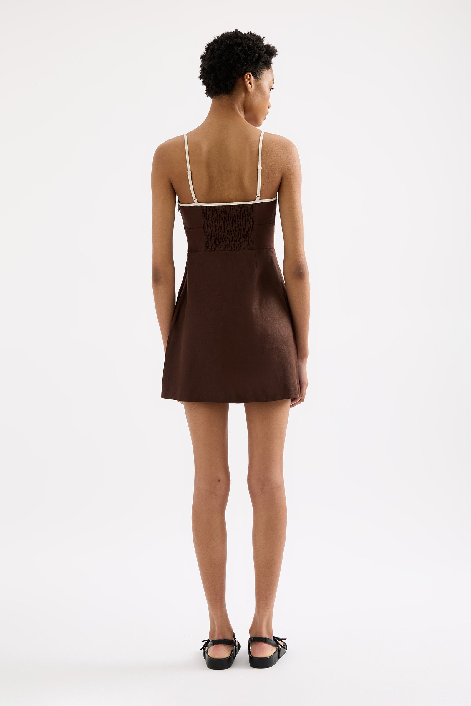 Bria Linen Mini Dress Espresso Splice 